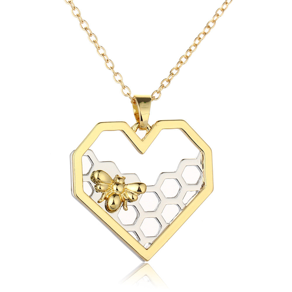 Honeycomb Bee Heart Pendant Necklaces