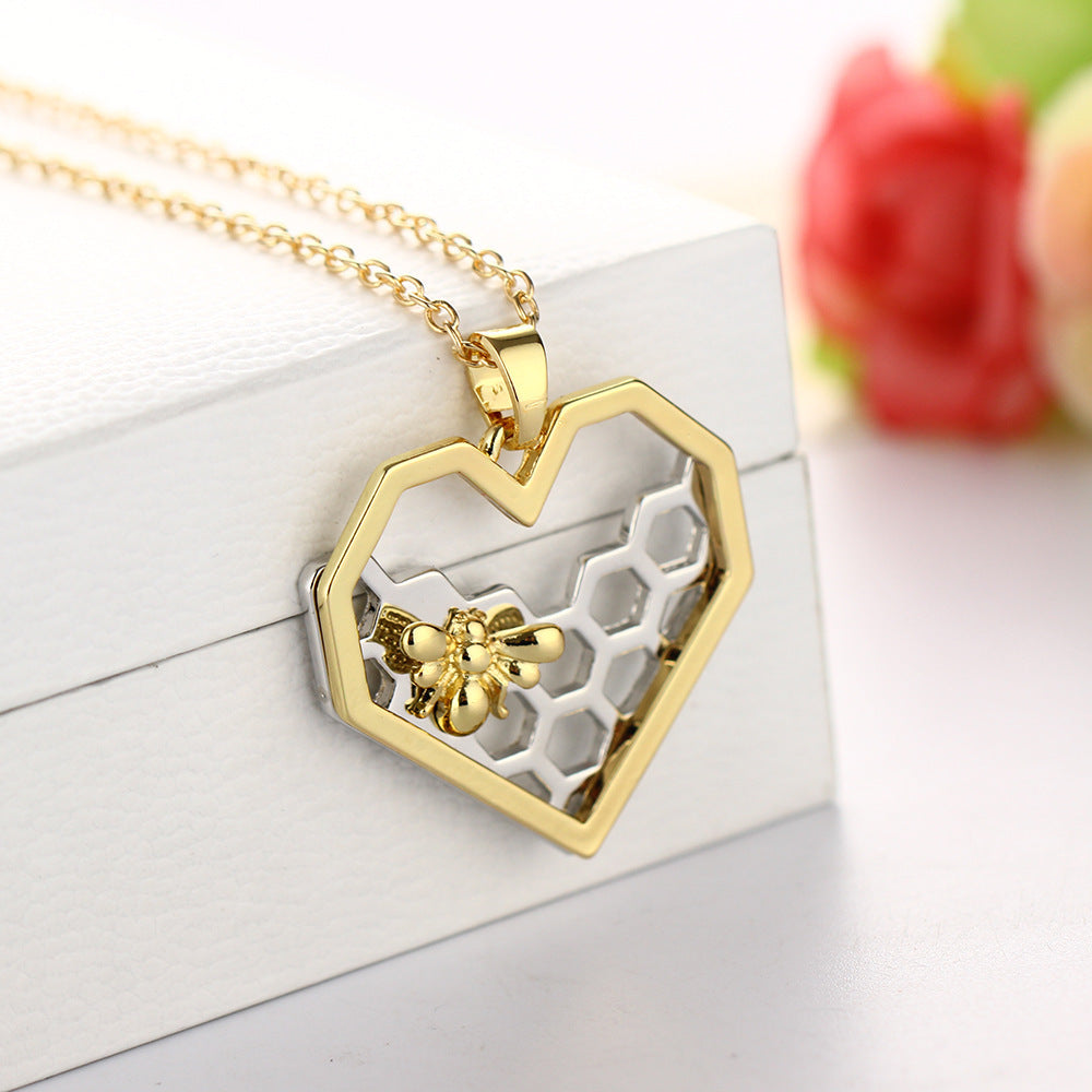 Honeycomb Bee Heart Pendant Necklaces