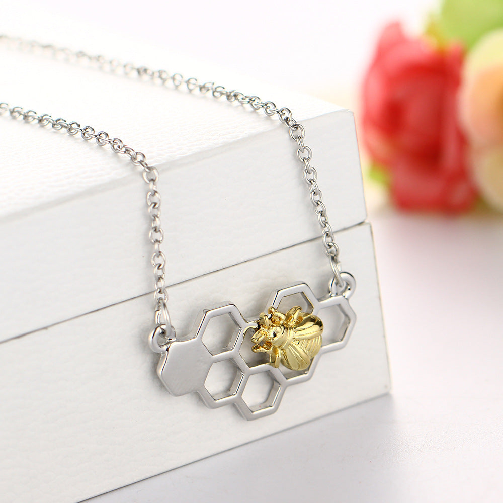 Honeycomb Bee Heart Pendant Necklaces