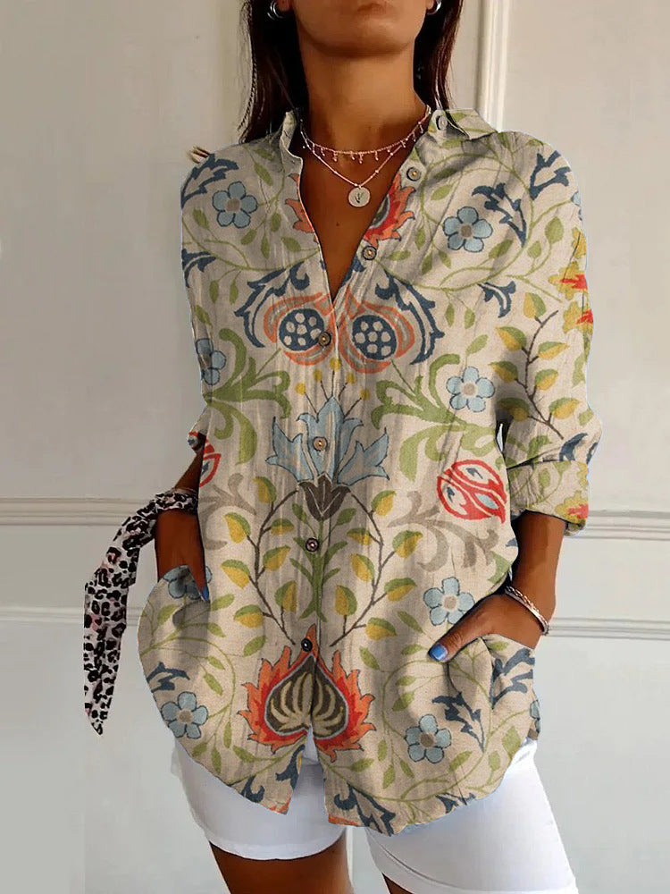 Flowers Print Long Sleeve Shirt