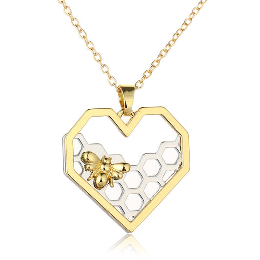 Honeycomb Bee Heart Pendant Necklaces