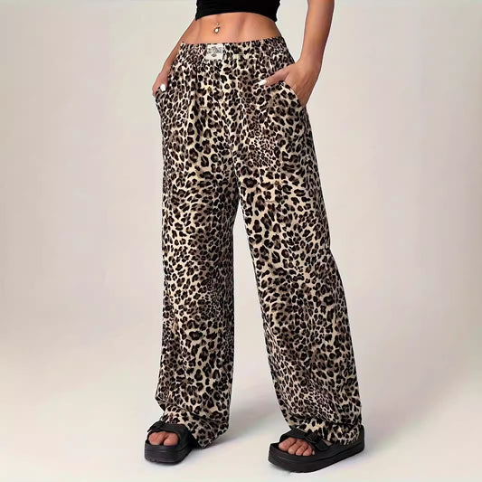 Leopard Print Straight Casual Printed Trousers